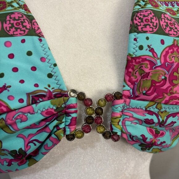 Becca 2 Piece Turquoise Swimsuit Embelished Top Size Small Bottom Size Large - Picture 2 of 13